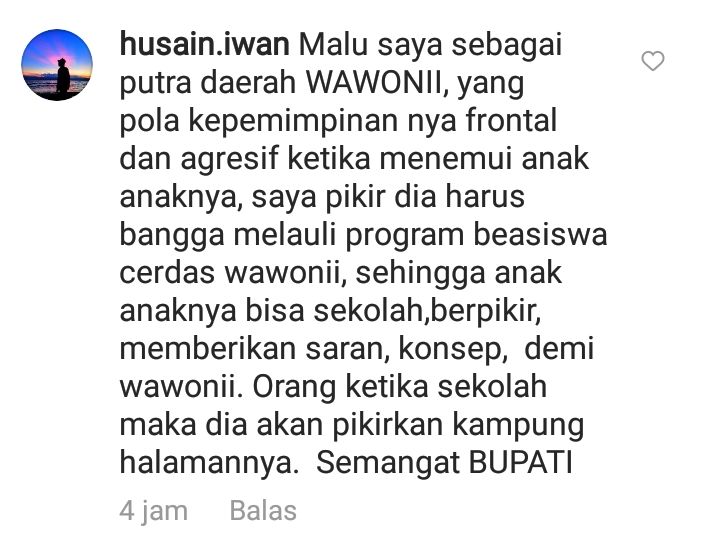 Komentar @husain.iwan di Instagram