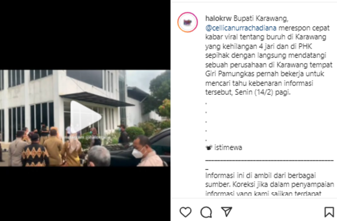 Unggahan cuplikan video saat Bupati Kawarang lakukan sidak.