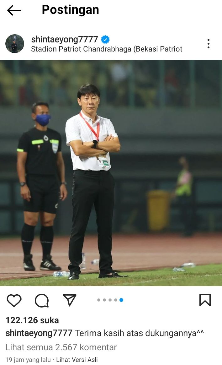 Posting akun Instagram coach Shin Tae Yong 