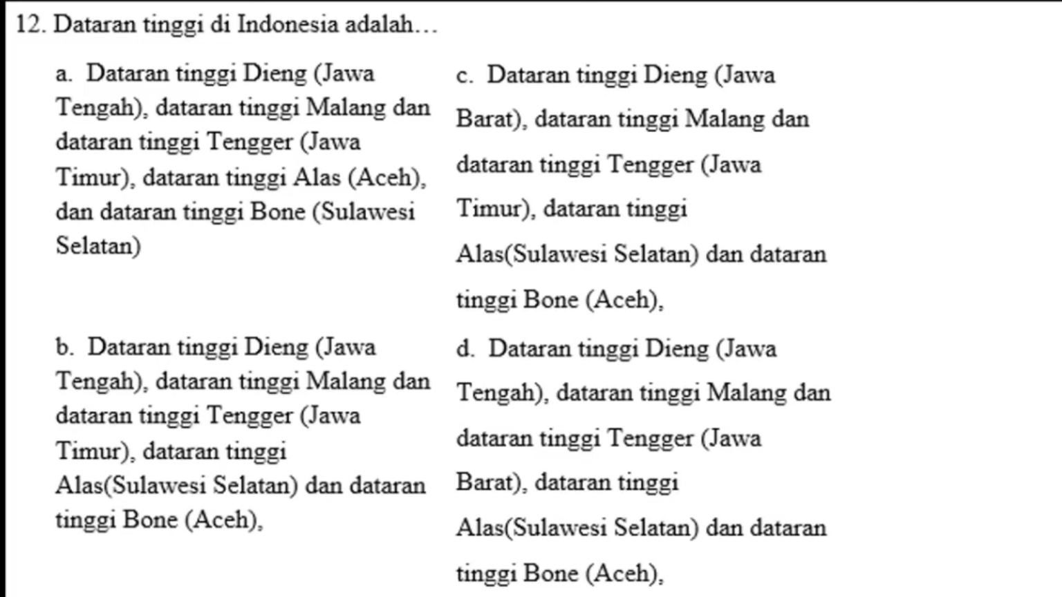 nama nama dataran tinggi di Indonesia