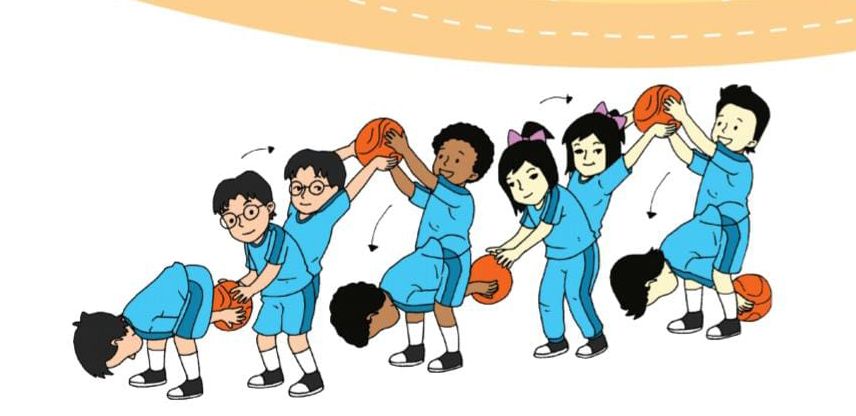 Gambar: bermain bola tangan / buku tematik Kemendikbud revisi 2018