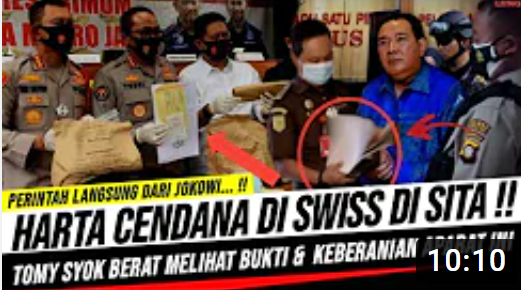 Thumbnail video yang mengatakan bahwa Jokowi perintahkan langsung sita harta Cendana di Swiss sehingga Tommy Soeharto syok berat