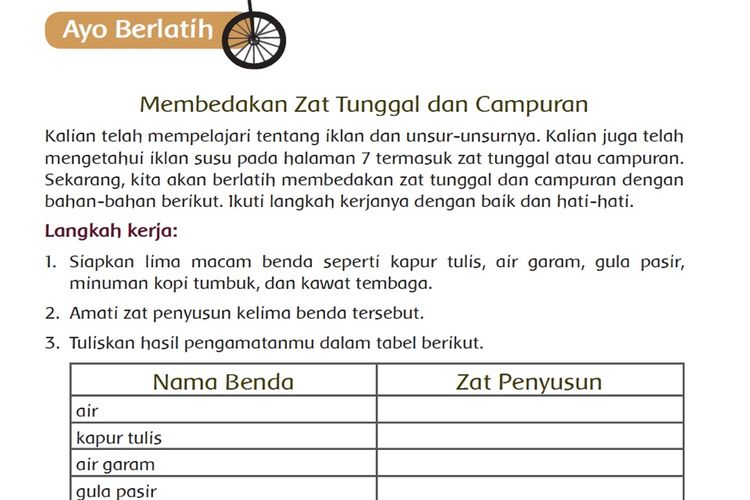 Kunci Jawaban Tema 9 Kelas 5 Halaman 9 10: Membedakan Zat Tunggal dan Campuran - Portal Pekalongan - Halaman 4