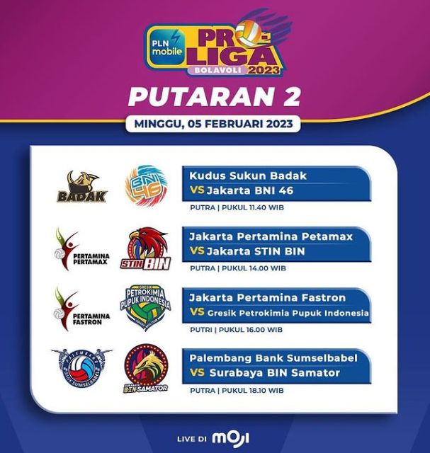 Jadwal Acara TV MOJI TV Minggu, 5 Februari 2023 Ada Live Proliga 2023, Volleyball Turkish League 2022