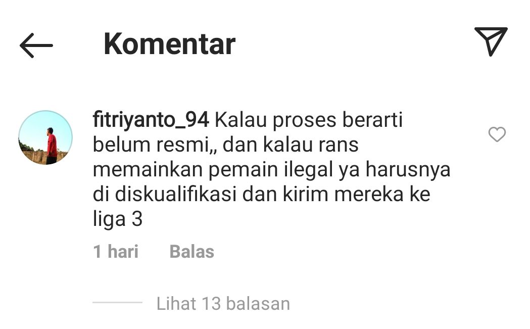 Komentar salah satu netizen yang mempertanyakan status kewarnegaraan Tariq El Janaby