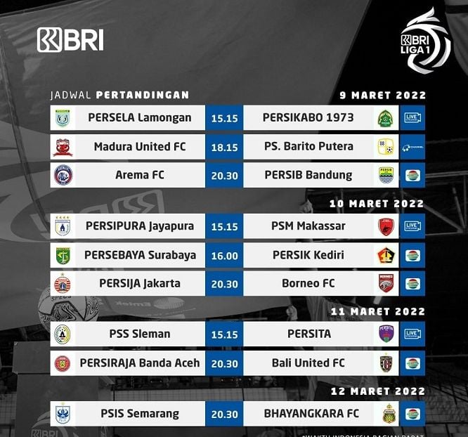 Jadwal Liga 1 Hari Ini 9 Maret 2022, Ada Persib, Madura, Dan Arema ...