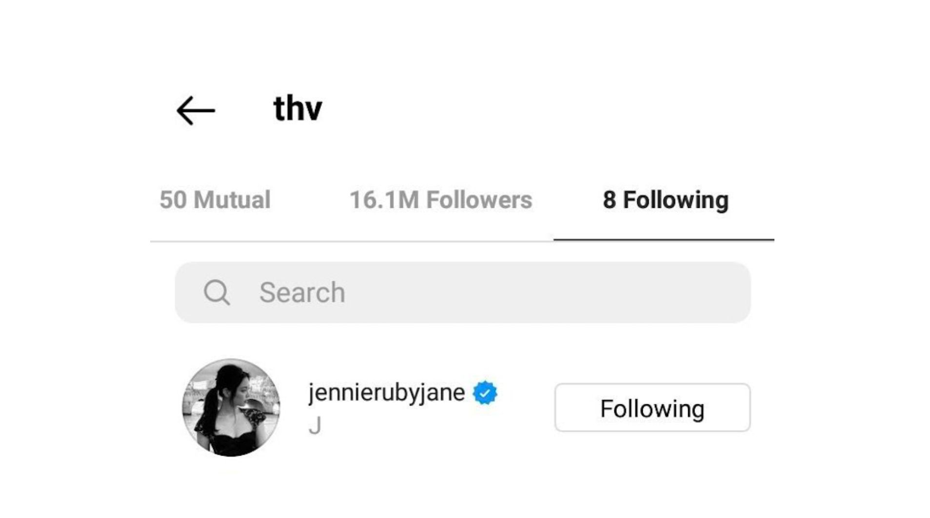 BTS V’s Instagram account following Jennie’s | @thv/Instagram