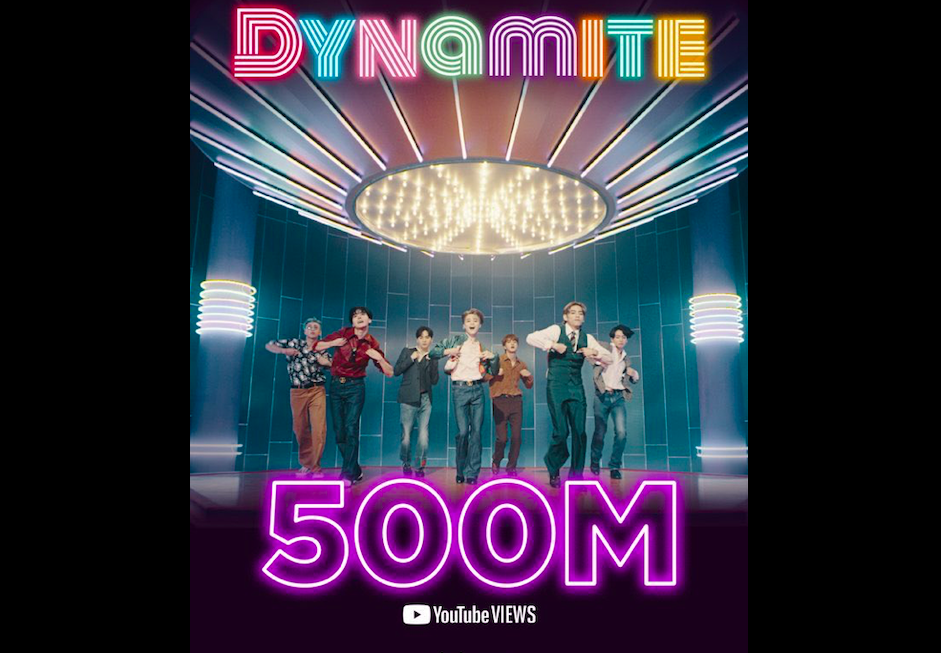 MV Dynamite BTS sukses menembus 500 juta kali penayangan di YouTube sehingga menempati Chart Billboard.