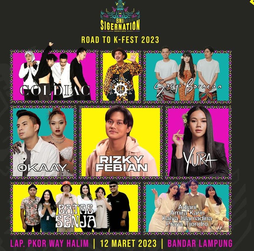 Jadwal konser Rizky Febian, Yura Yunita, Okaay dan Soegi Bornean di Bandar Lampung serta informasi cara beli tiket.