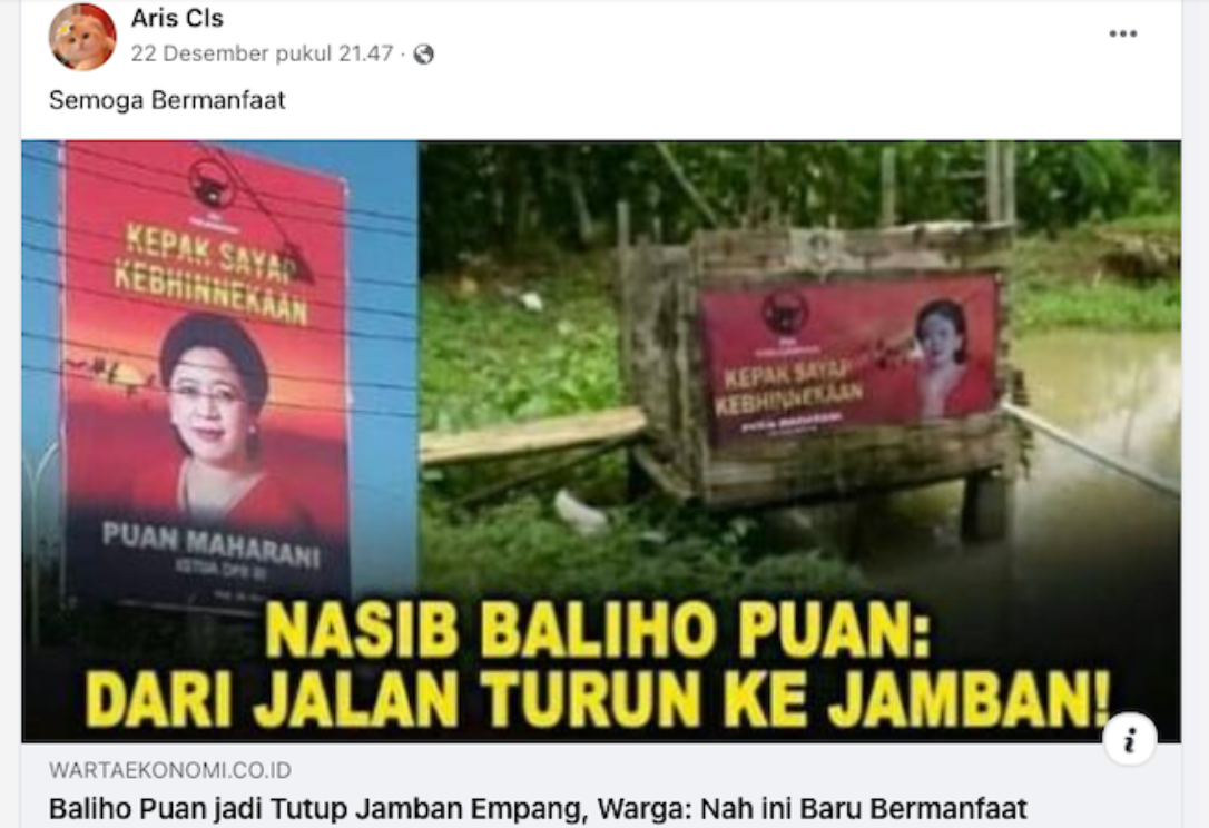 Baliho Puan Maharani diduga dijadikan tutup Jamban