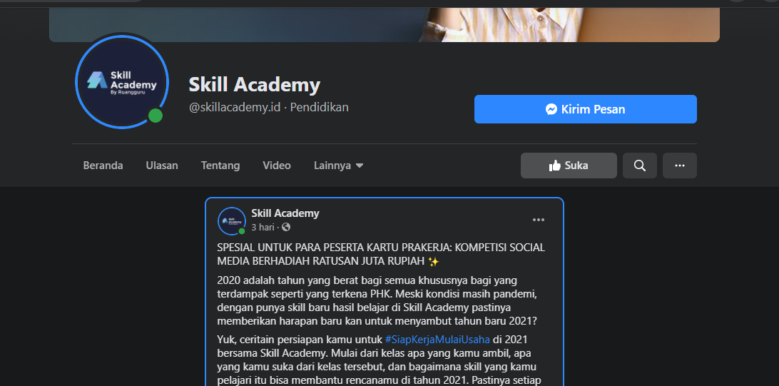 tangkap layar facebook Skill Academy
