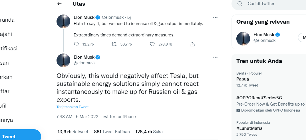 Unggahan Elon Musk.