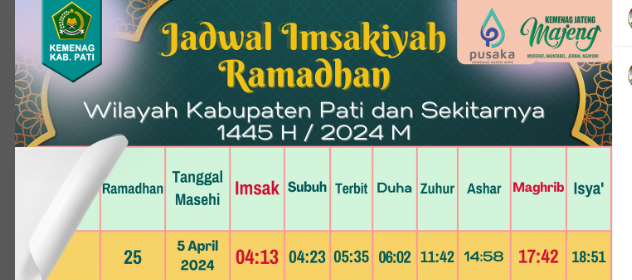 Jadwal Imsakiyah 5 April 2024 untuk Wilayah Pati