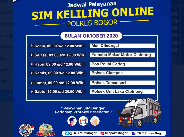 Jadwal SIM Keliling Online Polres Bogor Bulan Oktober 2020