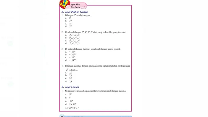 Intip Kunci Jawaban Mtk Kelas 7 SMP Halaman 86 Ayo Kita Berlatih 1.7 ...