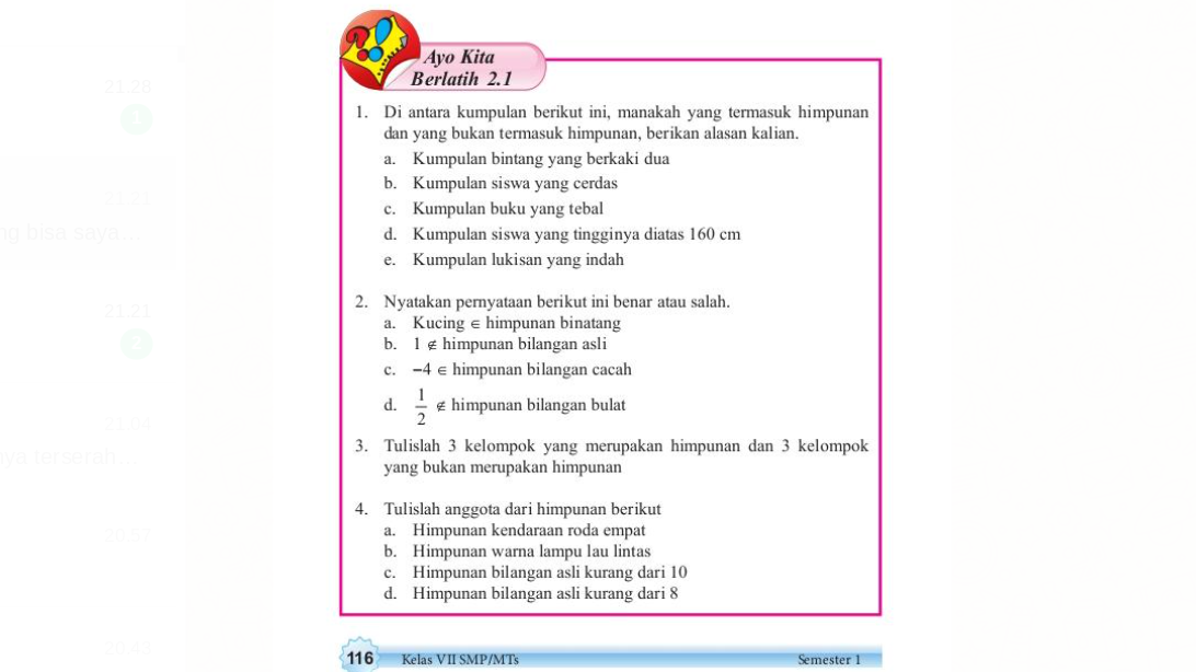 Ayo Kita Berlatih 2.1 dengan Kunci Jawaban Mtk Halaman 116 Kelas 7 SMP Bab 2 Himpunan - Utara Times - Halaman 3