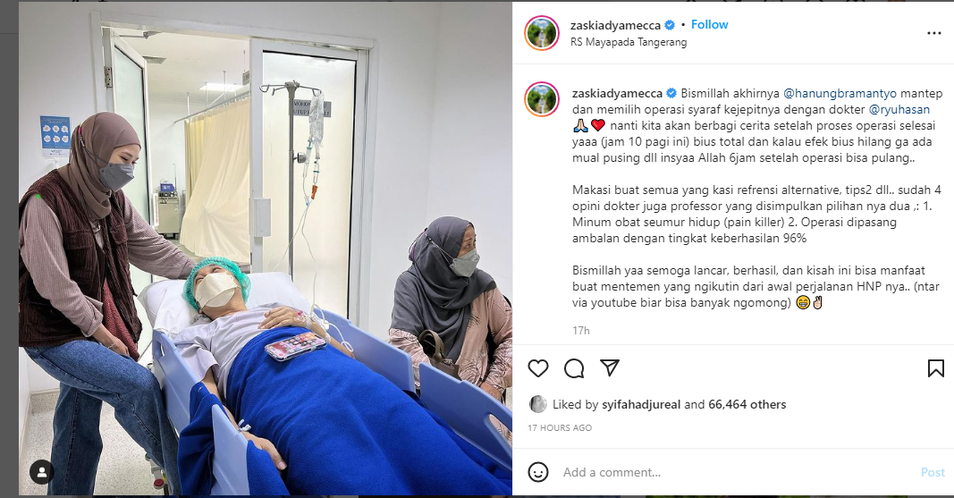 Hanung Bramantyo Terkulai Lemas di Ranjang Rumah Sakit, Akan Dioperasi Hari ini, Zaskia Adya Mecca Minta Doa