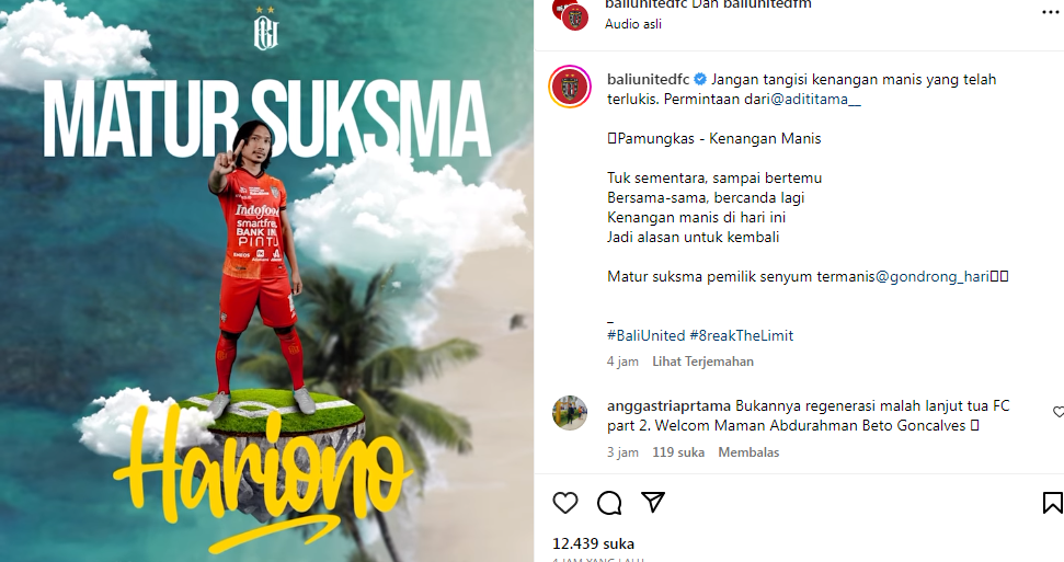 Hariono resmi dilepas Bali United