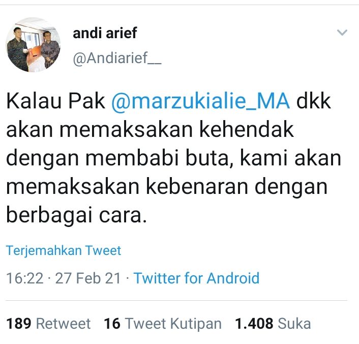 Cuitan Andi Arief membalas Marzuki Alie//