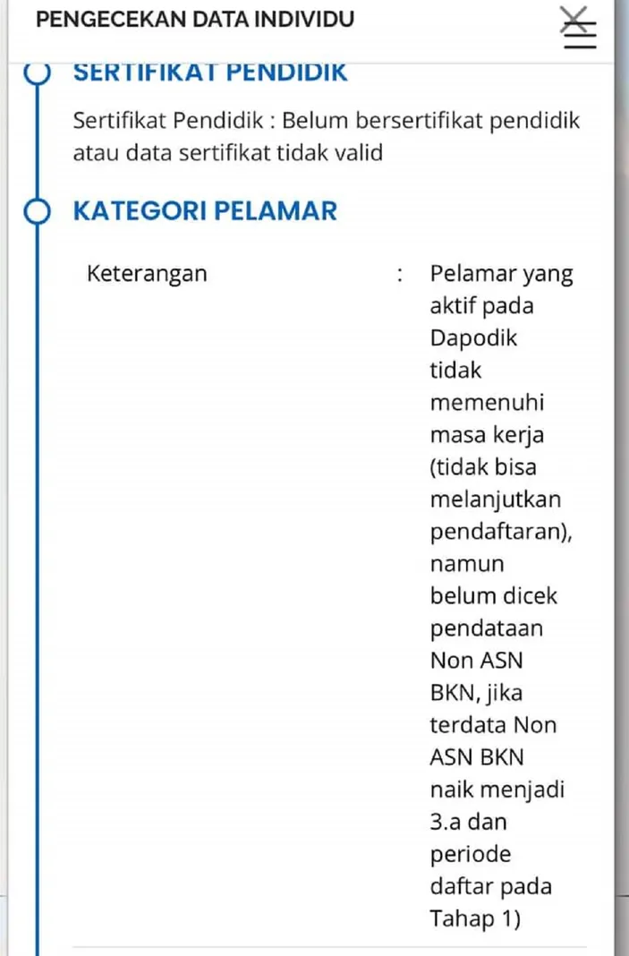 Arti Pelamar yang Aktif pada Dapodik Tidak Memenuhi Masa Kerja pada