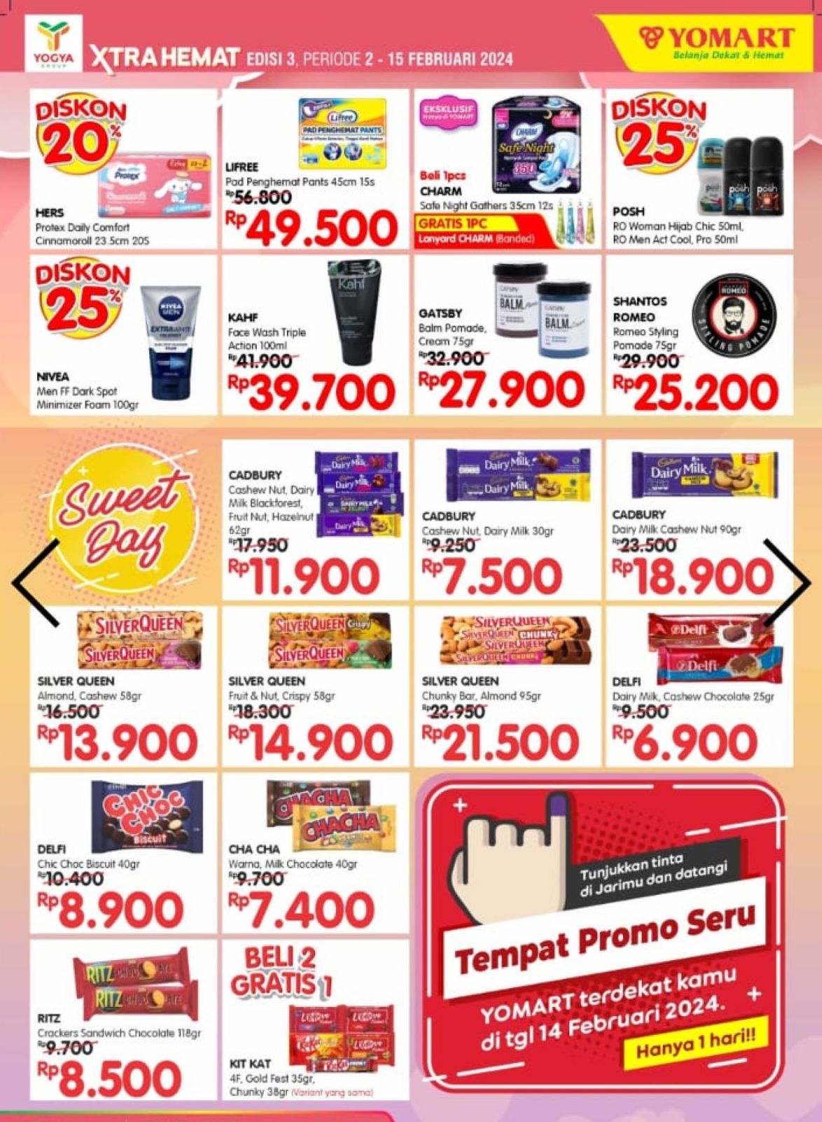 Yomart memberlakukan harga diskon  promo seru Extra Hemat usai nyoblos Pemilu 2024