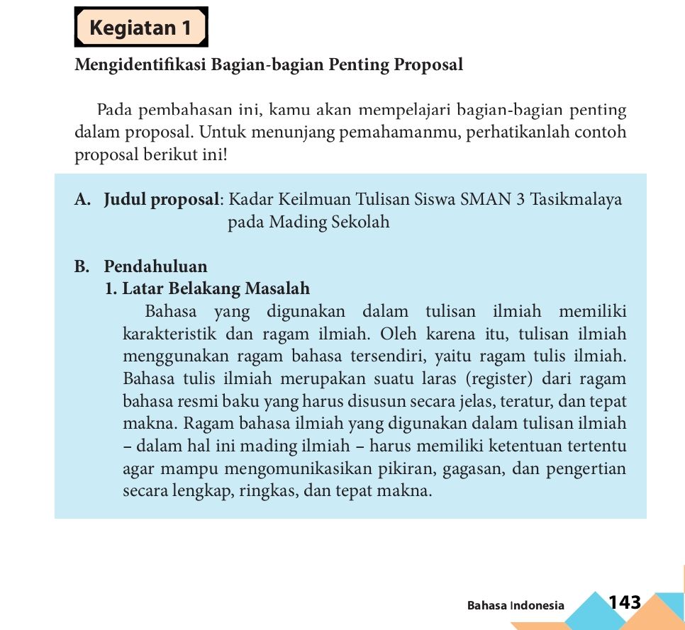 Kunci Jawaban Tugas Bahasa Indonesia Kelas 11 Halaman 153, Mengidentiikasi Bagian-bagian Penting Proposal