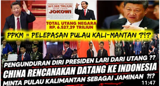 Thumbnail video yang menyebut China akan datang ke Indonesia untuk meminta Pulau Kalimantan sebagai jaminan utang