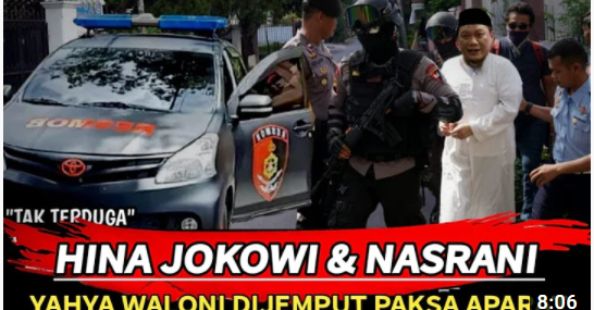Thumbnail video yang mengatakan bahwa Ustaz Yahya Waloni ditangkap paksa polisi karena hina Jokowi dan Nasrani