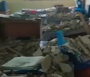 Salah satu ruangan di Madrasah Tsanawiyah Negeri 3 Pandeglang yang terdampak gempa Banten.