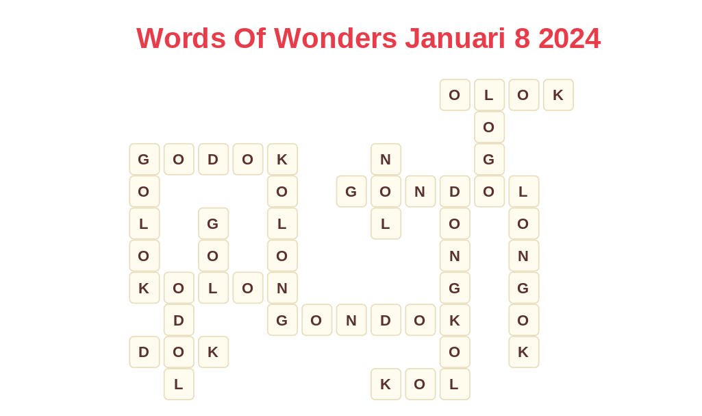 Update! Kunci Jawaban dari Games Words of Wonders Hari ini, Teka-teki Harian 8 Januari 2024; GOL