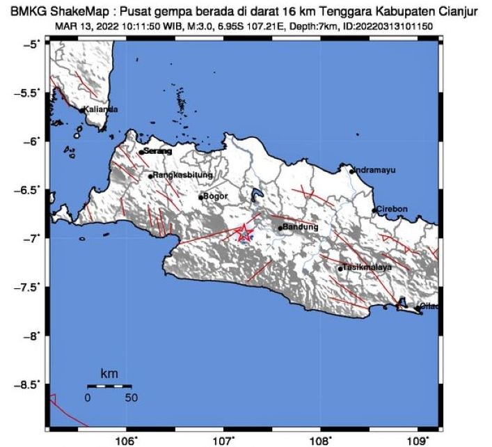 Infografis sumber gempa yang mengguncang wilayah Kabupaten Cianjur.