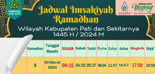 Jadwal Imsakiyah Pati 20 Maret 2024