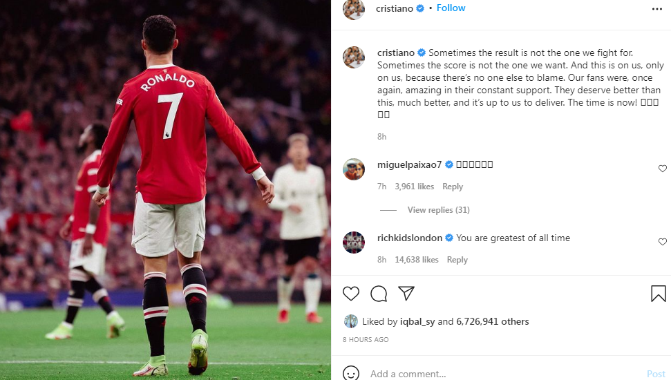 Cristiano Ronaldo , curhat di instagram