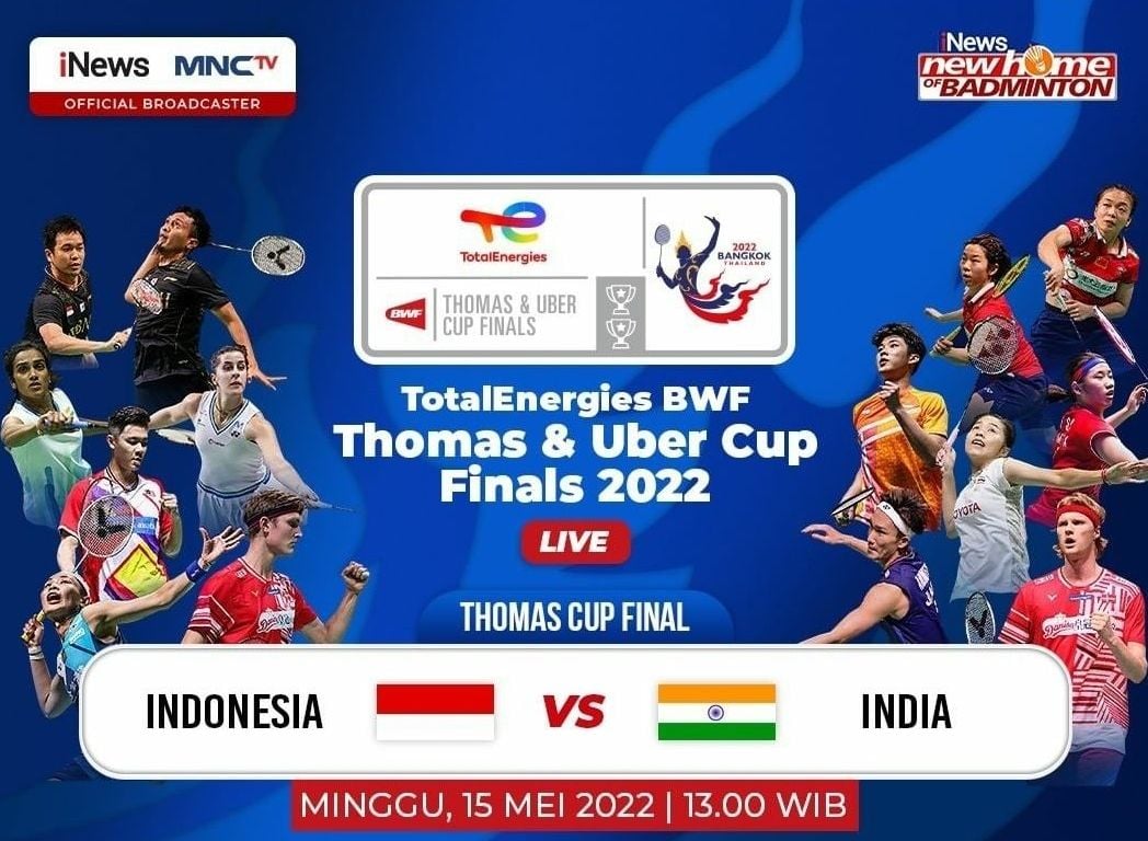 SEDANG BERLANGSUNG, Live Streaming Final Thomas Cup 2022 Inews TV, Ginting Lawan Lakshya Sen, JoJo vs Kidambi