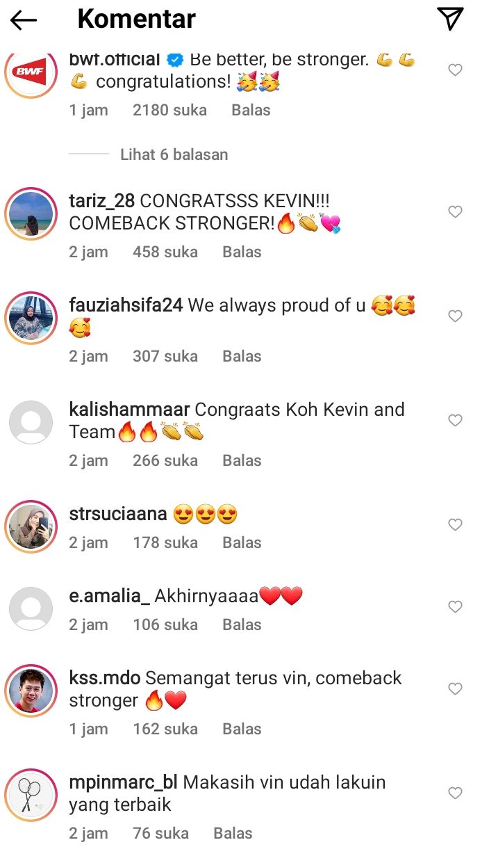 Komentar di Instagram @kevin_sanjaya
