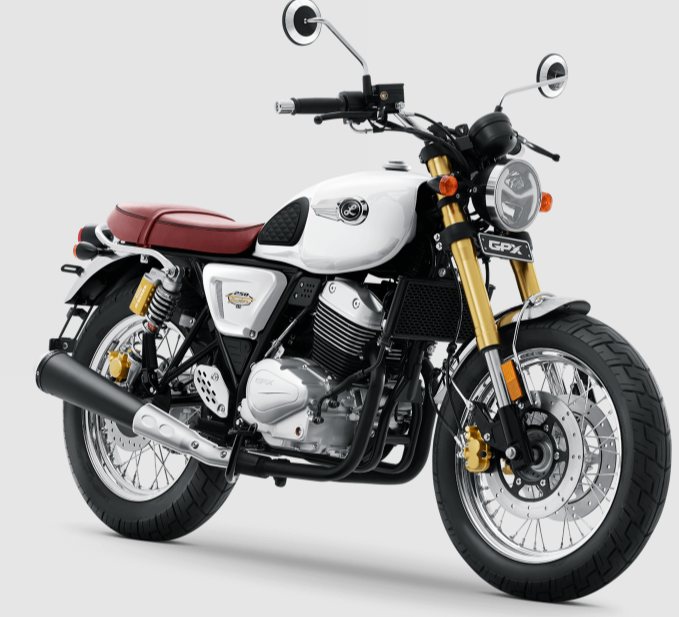 Ilustrasi motor petualangan 250 CC dengan dua silinder, GPX Legend Twin III 