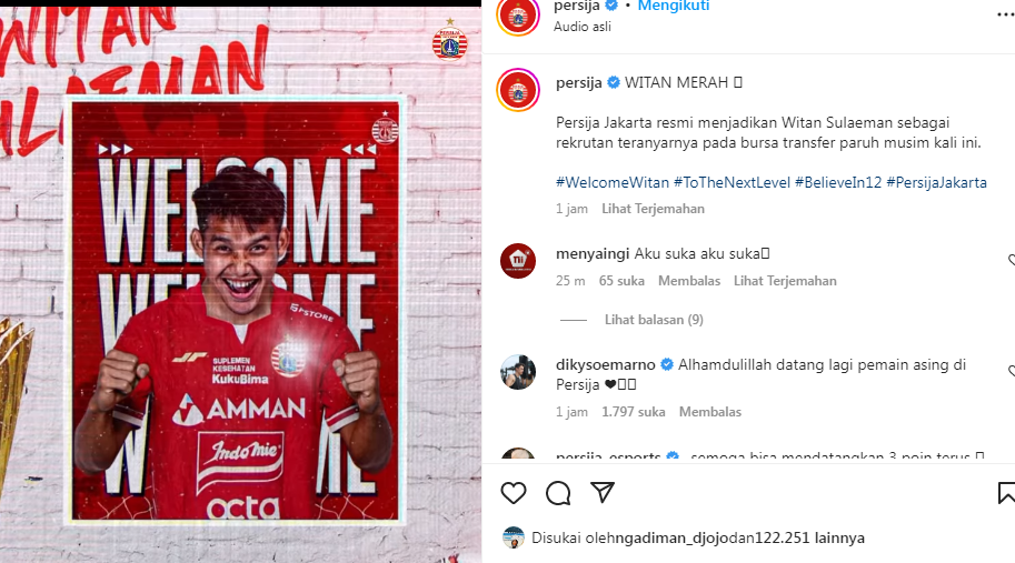 Witan Sulaeman akhirnya resmi bermain bersama Persija Jakarta
