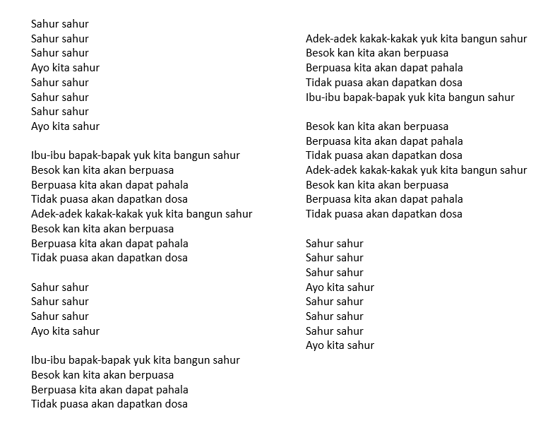  Lirik lagu Hai Ibu Bapak sahur versi bahasa Indonesia