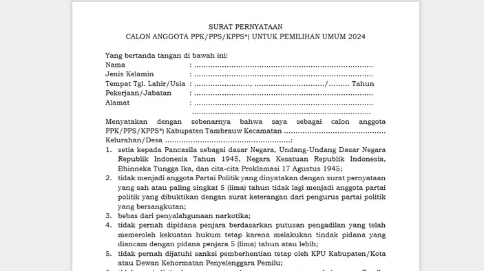 Contoh Surat PERNYATAAN KPPS Pemilu 2024: Cara Isi Dan Link Download ...