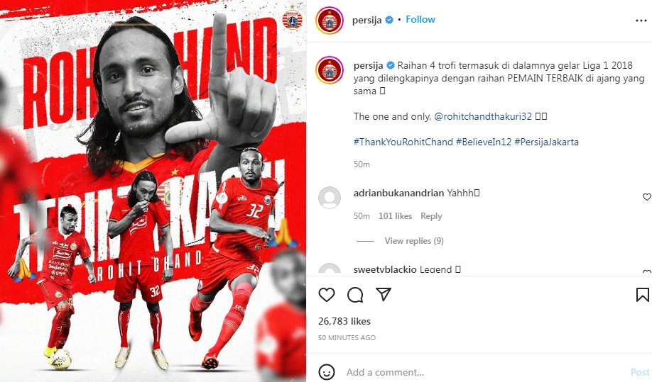 Persija Jakarta resmi melepas slot pemain Asia  Rohit Chand