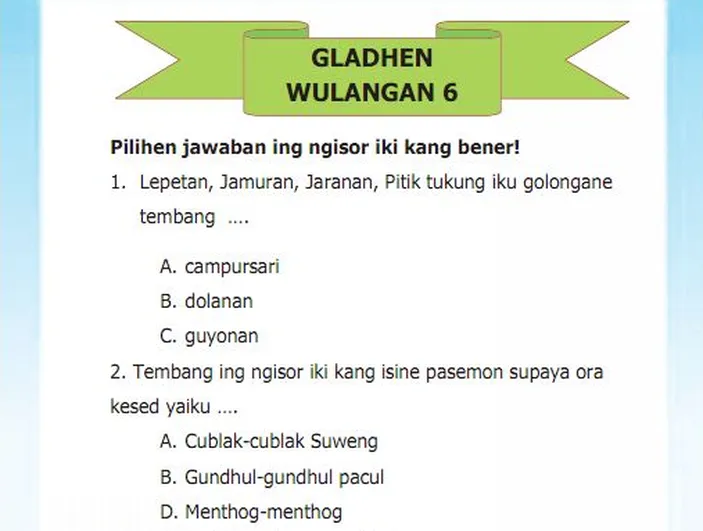 Kunci Jawaban Tantri Basa Jawa Kelas 3 Halaman 120 121 122, Gladhen ...