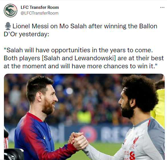 Raih Ballon d'Or 2021 Lionel Messi: Mohamed Salah Memiliki Peluang Pada Tahun yang Akan Datang