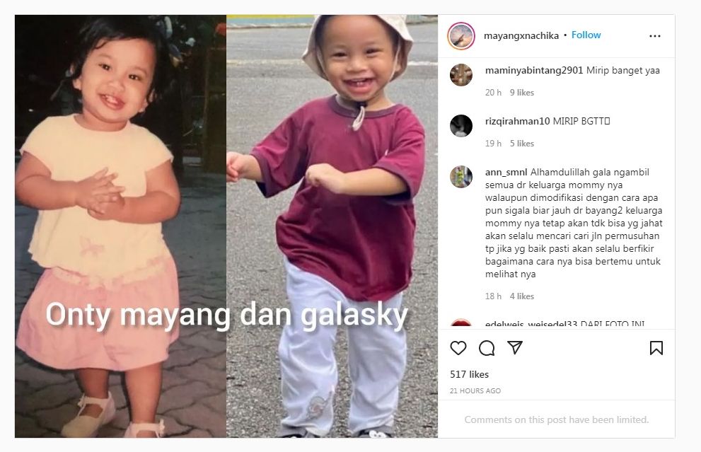 Foto Mayang Masih Kecil Disebut Mirip Banget dengan Gala, Netizen: MasyaAllah Mirip Bak Pinang Dibelah Dua
