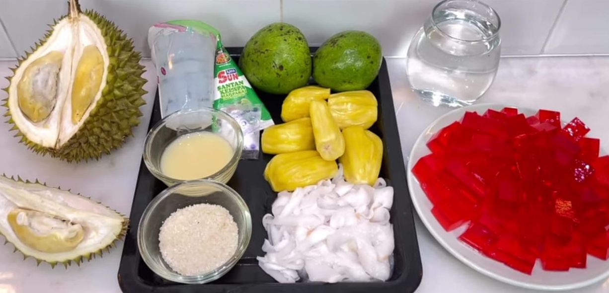 Bahan-bahan untuk membuat es teler durian ini gampang didapat, baik di super market maupun pasar tradisional.