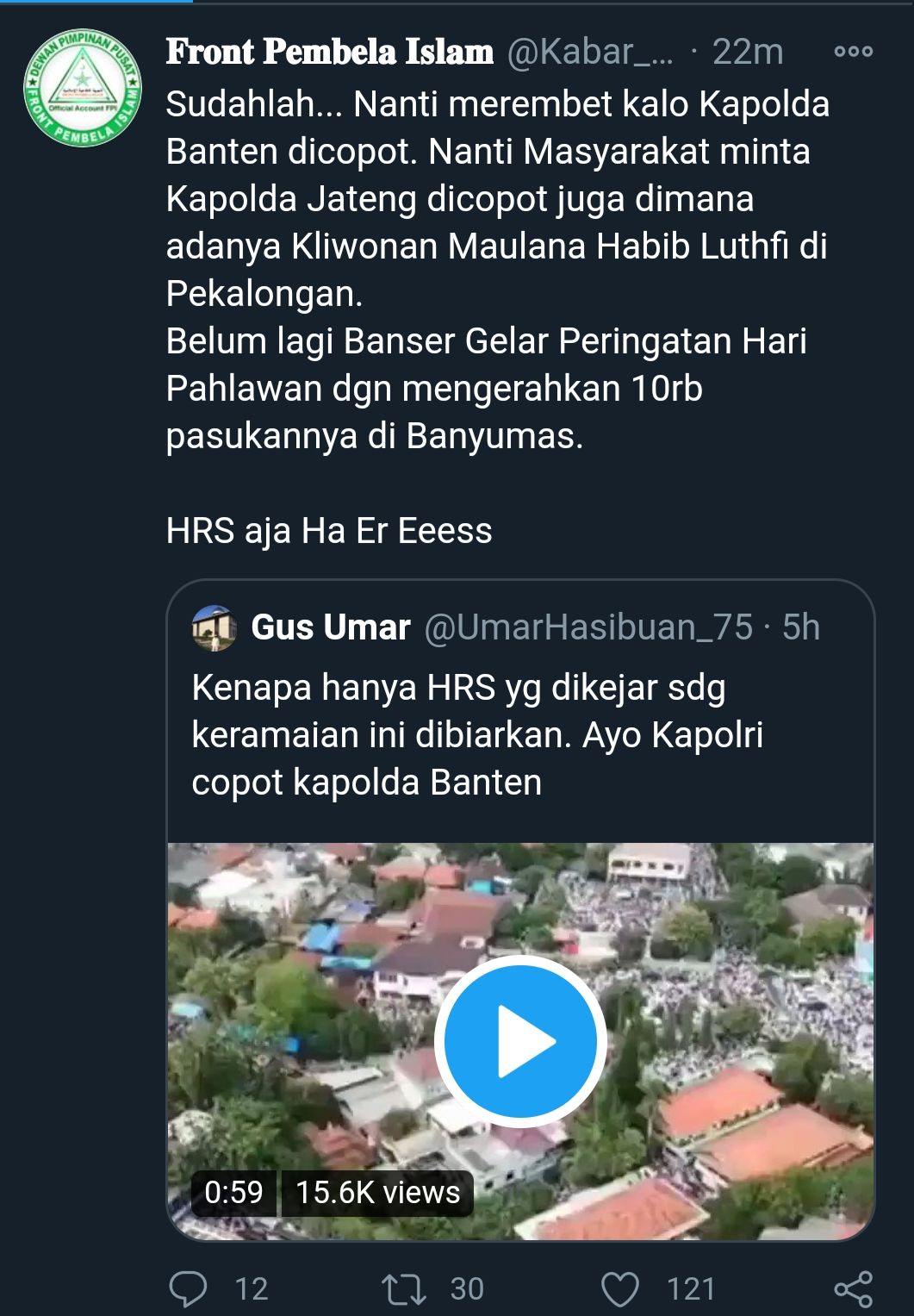 Tangkapan layar respon pencopotan Kapolda Banten