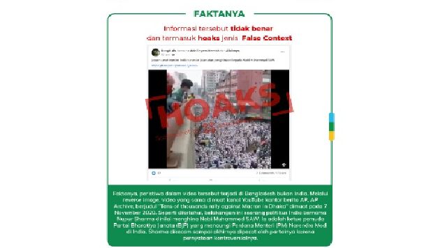 Tangkapan layar informasi hoaks yang mengeklaim bahwa ribuan umat muslim di India melakukan aksi protes.