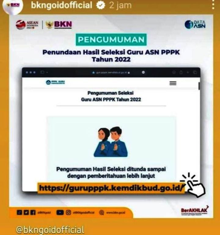 Pemberitahuan pengumuman PPPK Guru 2022 dari BKN