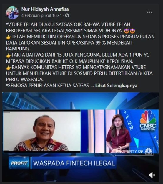 tangkapan layar facebook akun Nur Hidayah Annafisa 
