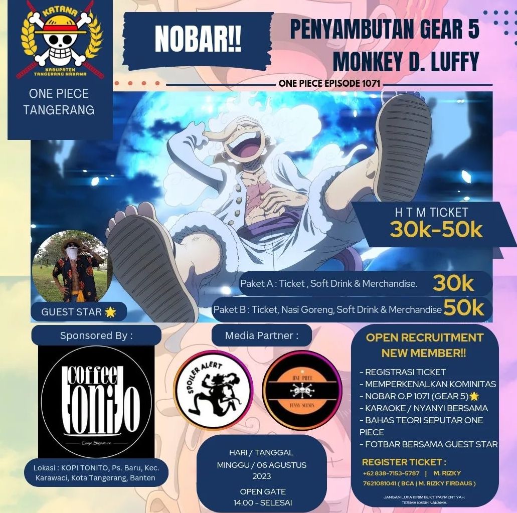 informasi nonton bareng (nobar) Gear 5 Luffy One  Piece di Tangerang, Banten.