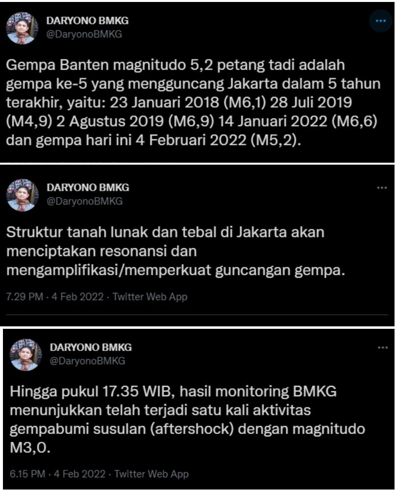Koordinator Bidang Mitigasi Gempa Bumi dan Tsunami BMKG, Daryono menjelaskan alasan gempa di Banten terasa samapai Jakarta.